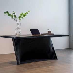 Bureau d'ordinateur en bois minimaliste moderne, table de bureau incurvée pour appartement, bureau à domicile, poste de travail commercial - Product Image 4
