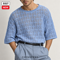 Pull en maille côtelée pour homme, décontracté, ajouré, en crochet, à manches courtes, col rond, personnalisable avec logo, OEM ODM, vente en gros