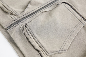 Vente en gros de sweat à capuche de rue rétro de luxe léger abîmé lavé sweat à capuche hommes pull à fermeture éclair 100% pull en coton - Product Image 3