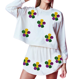 2025 Valentine's Day Premium Quality <b>Fabric</b> 2 Piece Sweatshirt & Skort Sets 2024 Custom Sequin and Pearl Work for Women - Product Image 4