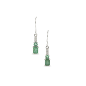 Musakashi Geometric <b>Drop</b> <b>Earrings</b> with Pearl and White Zircon in <b>Sterling</b> <b>Silver</b> 1.04 Carats Wedding Jewelry - Product Image 3