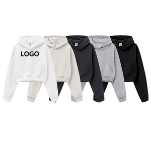 Sudadera con capucha recortada de Color liso para mujer de peso pesado 65% algodón 35% poliéster Jersey personalizado Sudadera con capucha bordado DDP envío - Product Image 3