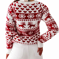 Premium-Qualität Damen Winter Süßer Langer Flacher Gestrickter Dicker Bedruckter Wolle/Kaschmir Weihnachtspullover mit Rentier- und Sternmotiv vorne