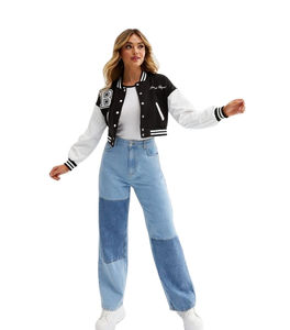 Veste OEM personnalisée Vintage College Baseball Varsity pour les femmes Letterman Style personnalisé en cuir manches broderie toile Bomber - Product Image 1