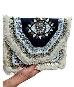 Sac à main durable pour femme, style bohème, brodé avec un mauvais œil, pour l'extérieur - Product Image 1