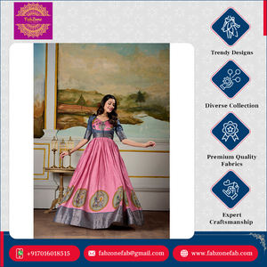 ชุด anarkali ชุด Koti พิมพ์ลายคาลามคาริทอจากโซล่าสำหรับงานแต่งงานแบบดั้งเดิม - Product Image 4