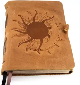 日月软复古皮革日记，笔记本，写作，旅行书籍皮革封面规划封面接受定制标志礼品