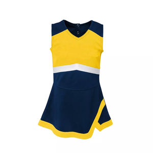 Tenues de cheerleading pour filles bleu foncé et jaune |   Respirant 100% polyester |   Vêtements de performance de haute qualité avec logo personnalisé - Product Image 1