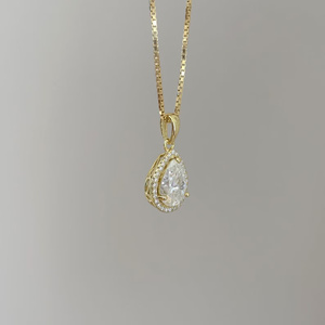 Collier de fête chrétien en moissanite en forme de larme, plaqué or 14 carats, pendentif avec halo de charmes en forme de poire - Product Image 3