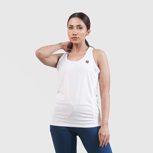 Camiseta sin mangas blanca transpirable de tela tejida para fitness - Product Image 3