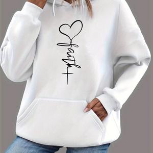 Sweat-shirt à capuche en velours pour femme, chaud et ample, décontracté, à motif croisé en forme de cœur, imprimé, manches longues, pour l'automne et l'hiver - Product Image 5