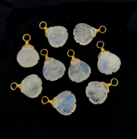 Pendentif sculpté en coquillage de labradorite 12 mm en argent sterling 925 plaqué or, cristal de guérison certifié, breloques tendance enroulées de fil