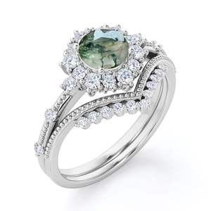 Anillo de Plata de Ley 925 con Ágata Verde Musgo Clásica y Moissanita para Mujer, Anillo de Piedras Preciosas para Boda o Fiesta Victoriana - Product Image 2