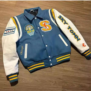 Vente en gros écussons en chenille brodés personnalisés Bomber universitaire Letterman College grande taille vestes universitaires de baseball manches en cuir - Product Image 5