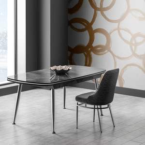 Lujo Marmaris negro MDF patas de acero inoxidable mesa de comedor para seis personas para Hotel apartamento restaurante uso muebles de comedor - Product Image 1