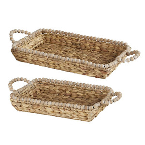 Rectangle <b>Seagrass</b> Storage <b>Basket</b> with Handle - Decorate the Mouth with a String of Wooden Beads - Model MS36 - Product Image 1
