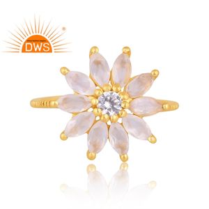 Último diseño plata esterlina chapada en oro Cz y Arco Iris Luna piedra preciosa Floral apilable anillo Demi joyería fina para mujeres - Product Image 2