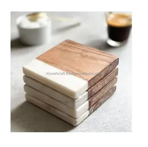 ชุดจานรองแก้วหินอ่อนทรงสี่เหลี่ยมทำจากไม้อีพ็อกซี่แผ่นรองแก้วทำจากไม้ลายมหาสมุทร - Product Image 1