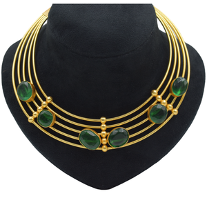 สร้อยโชคเกอร์แฟชั่นสุดหรูแบบ Hasli ประดับหินแก้วสีเขียวทองเหลืองอินเดียชุบทองเครื่องประดับขายส่งสำหรับผู้หญิงและเด็กผู้หญิง - Product Image 4