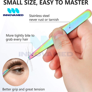 Pinzas para cejas de acero inoxidable inclinadas de color arcoíris multifuncionales para uso personal en salón de belleza OEM ODM buena venta - Product Image 3