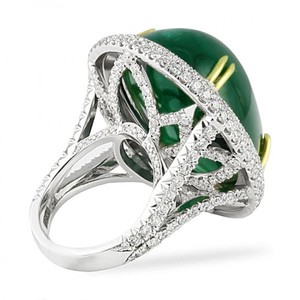 Anillo de piedras preciosas de corte ovalado esmeralda de corte facetado personalizado con anillo de bisel de garra de oro de diamante Natural de corte redondo joyería para mujer - Product Image 3