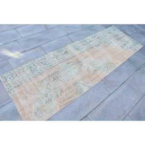 2.5x7.7 ft Turkish Rug, Vintage Runner Rug, <b>Brown</b> Blue Patchwork <b>Wool</b> Rug - Product Image 3