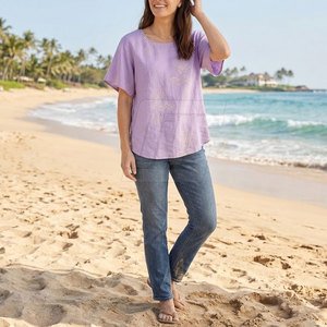 Trendy Ladies <b>Beach</b> Top Short Sleeve Summer <b>Shirt</b> Lightweight Vacation Wear Casual Resort Fashion Holiday Outfit - Product Image 6
