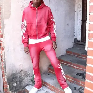 Ensemble de survêtements pour hommes en gros Jogging Lourd Soleil Délavé Baggy Pantalon de survêtement droit Lavage à l'acide Sweat à capuche Soleil Délavé Costumes de survêtement évasés - Product Image 6