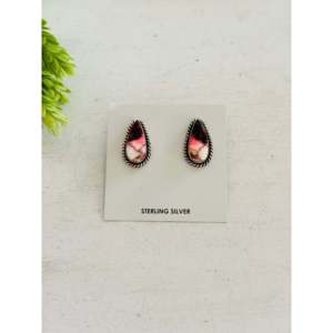 Navajo Handmade Vintage <b>Post</b> <b>Earrings</b> Trendy Dahlia Rose Sterling Silver Bezel Set Studs Water Drop Pattern for Religious Gifts - Product Image 1