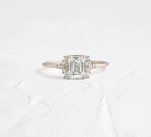 925 Sterling Silver VVS2 Emerald Cut Moissanite Diamond <b>Ring</b> with Cluster Side Stone Setting Engagement <b>Ring</b> Customized Jewelry - Product Image 1