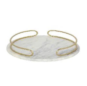 Plateau en marbre pour la décoration intérieure moderne de luxe avec finition de couleur naturelle blanche Poignées en métal au design unique Décoration de table à manger élégante - Product Image 2