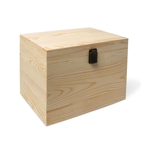 กล่องไม้ขนาดใหญ่ที่ยังไม่เสร็จ10x7x7-Inch พร้อมฝาปิดบานพับและตะขอด้านหน้าสำหรับงานหัตถกรรมงานไม้ของที่ระลึก (1แพ็ค) - Product Image 1