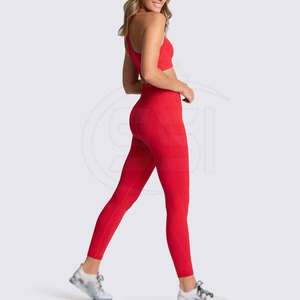 New Design Custom Logo Solid Front Women Yoga Set Elastic Waist Quick Dry Breathable High Quality Spandex/Polyester 2 Piece Set - Product Image 4