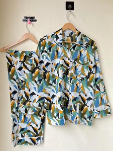 Traje de noche con estampado de retazos a la moda, ropa de dormir para mujer, Conjunto de pijama, regalo para damas de honor, conjuntos de ropa de salón con estampado de bloques de algodón, conjuntos de PJ - Product Image 4