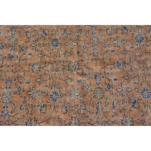 Alfombra turca Vintage, diseño clásico de retazos naranja y azul, lana hecha a mano con respaldo de látex, 4,3x9,4 pies para sala de estar y dormitorio - Product Image 5