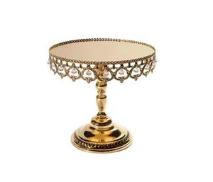 Gleaming Golden Wedding Cake Stand Beaded Crystal Round Shaped With Mirror <b>Top</b> Decorative Metal Frame for Dessert and <b>Cupcakes</b> - Product Image 1