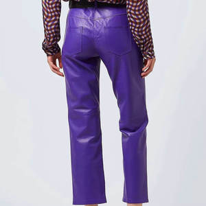 Pantalones de cuero de mujer de color sólido atractivo de bajo precio Pantalones de cuero de mujer de longitud completa para exteriores para venta en línea - Product Image 5