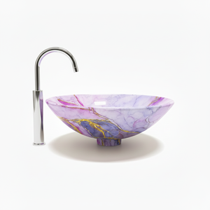 Handcrafted <b>Round</b> Metal Table Top Wash <b>Basin</b> Modern Purple Marble Abstract Design Bathroom Sink for Washroom Factory Supplier - Product Image 1