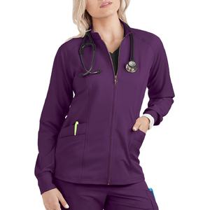 Chaqueta de Enfermería Profesional para Mujer, Tela Elástica Suave de Alta Calidad, Cierre Frontal con Cremallera, Bolsillo Práctico, Ropa de Trabajo - Product Image 1