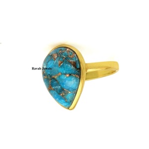Anillo de bisel de eternidad de Plata de Ley 925 10x14mm pera azul cobre turquesa piedra preciosa Vermeil joyería Natural regalo fino para mujeres - Product Image 6