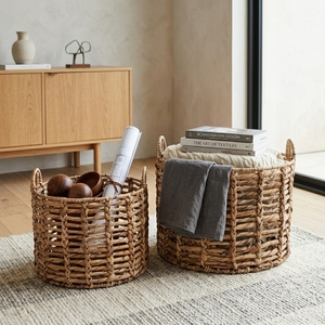 Ensemble de paniers de rangement en écorce de bananier naturelle avec cadre en fer, grille ouverte, poignée en arche, pot cylindrique, jardinière, décoration artistique pure pour la maison - Product Image 5