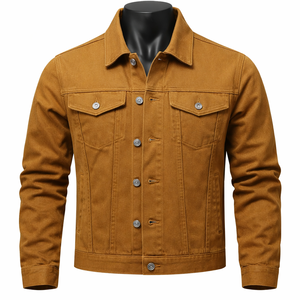 Chaqueta vaquera marrón para hombre, estilo clásico, tipo camionero, con botones, informal, estilo urbano, OEM, personalizada, al por mayor - Product Image 1