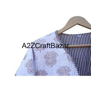 Veste matelassée réversible 100 % coton pur faite à la main pour femmes, imprimé floral en blocs, style indien bohème, vêtements d'hiver - Product Image 4