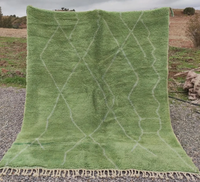 Tapis en laine marocain Beni Mrirt fait main, vert matcha, tissé à la main, motif géométrique, lavable, toutes saisons, OEM