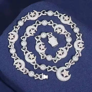 Collar Hip-Hop de Plata de Ley 925 con Diseño de Estrella Lunar de Lujo Brillante, Cadena Cubana, Regalo para Fiesta con Moissanita VVS Engastada - Product Image 2