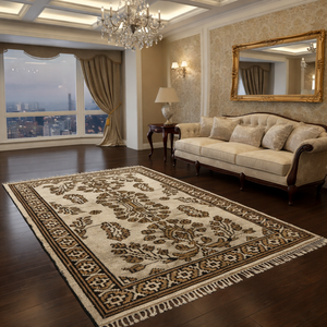 Alfombra Persa Tradicional Anudada a Mano con Diseño Floral de Lana/Seda, Borde Clásico y Base de Yute - Ideal para Oración y Picnic - Product Image 3