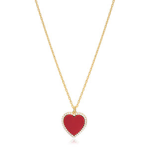 Colgante de plata de ley 925 con forma de corazón y piedra roja, collar turco hecho a mano - Product Image 1