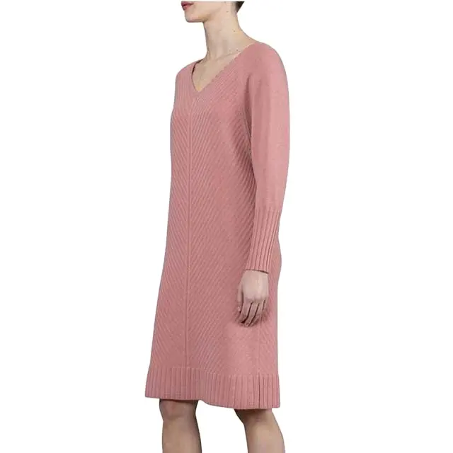 TOP ITALIAN QUALITY EXCLUSIVE HIGH FASHION CASHMERE BLEND PINK ELEGANT CASUAL DRESS FOR WOMEN
