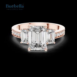 Gran oferta, anillo de compromiso de tres piedras Moissanite de corte esmeralda de Plata de Ley 925 Original para mujer, fiesta de boda - Product Image 5