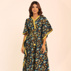 ชุดเดรส Maxi แขนสั้นผ้าพิมพ์ลายดอกไม้แขนสั้นชุดคาฟตันงานแฮนด์เมดสำหรับผู้หญิงชุดเดรสลำลองฤดูร้อน - Product Image 1